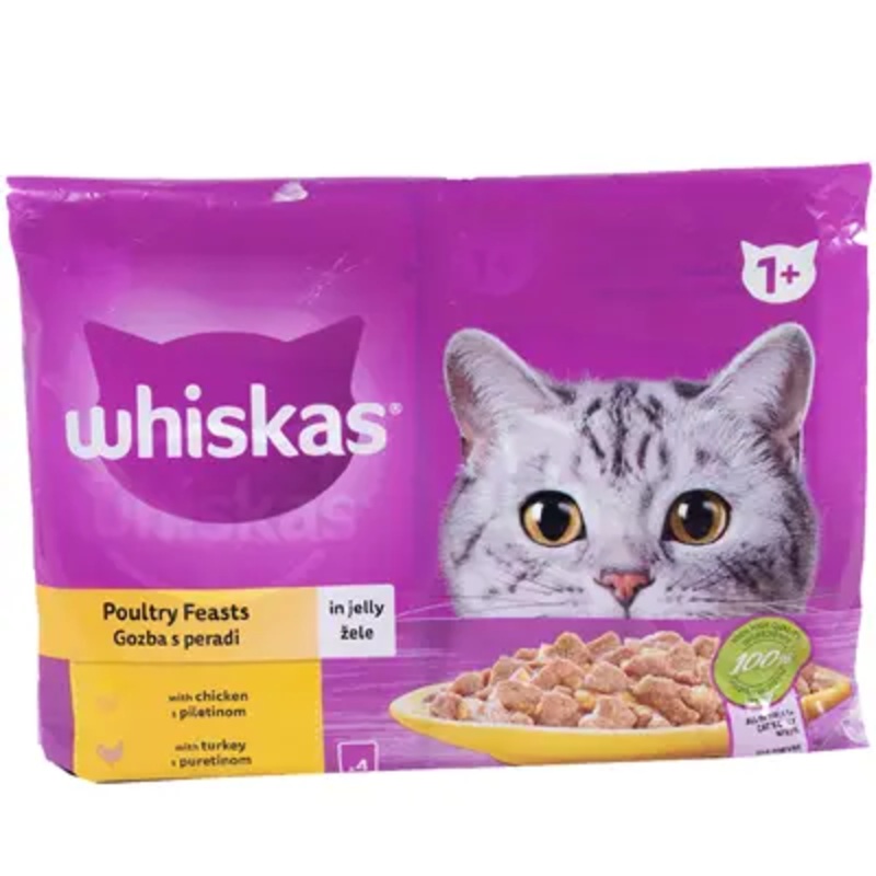 WHISKAS Core Pack Poultry Meals in Jelly, 4x85g.