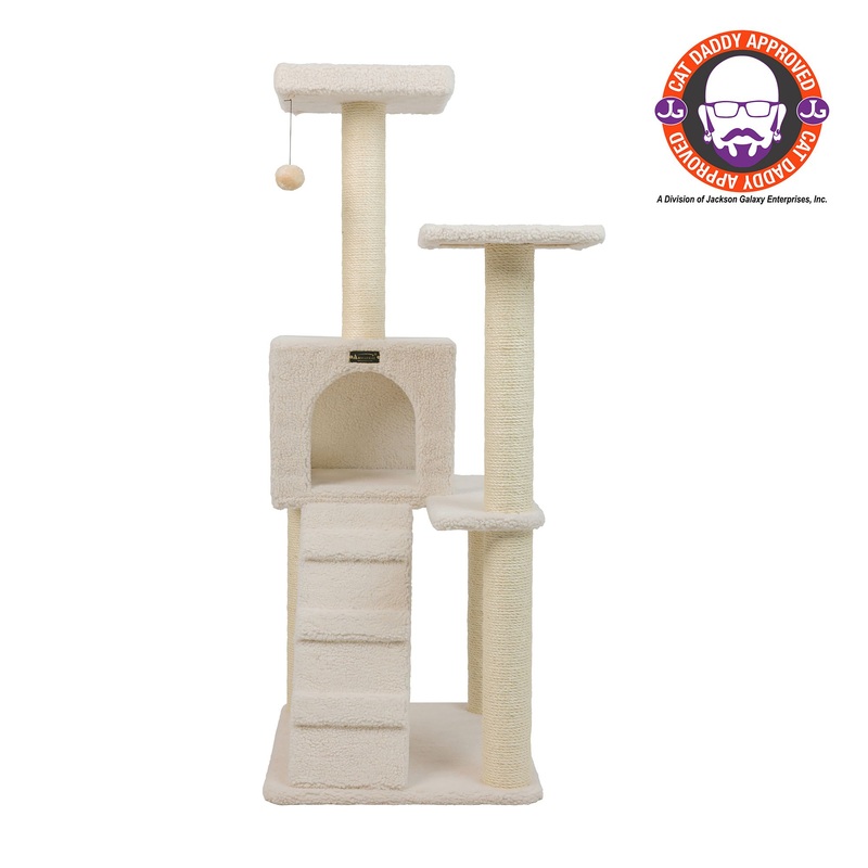 Armarkat 53-in Classic Faux Fleece Real Wood Cat Tree With Sisal Covered Scratching Post And Ladder,