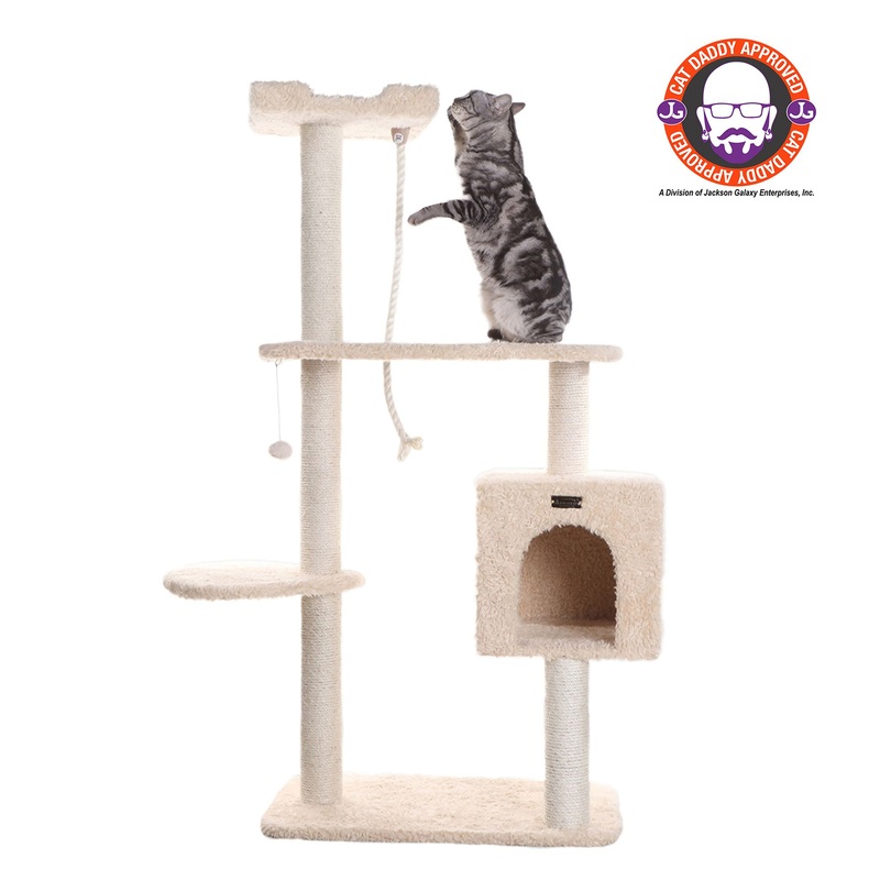Armarkat 57-in Classic Faux Fur Real Wood Pet Kitten Play Activity Tree, Beige