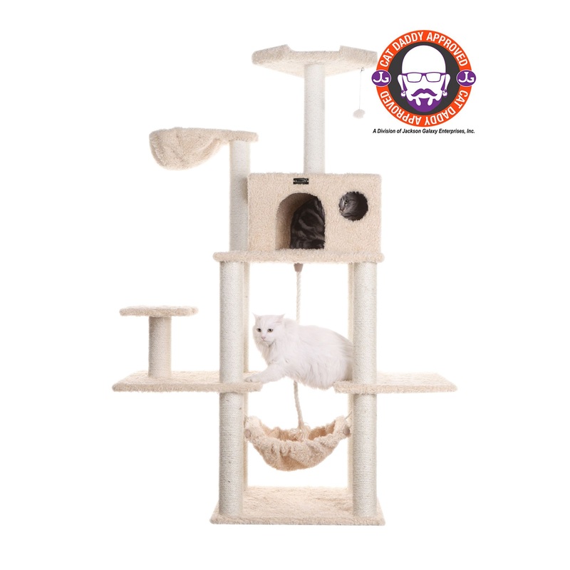 Armarkat 69-in Heavy Duty Faux Fur Hammock & Real Wood Cat Tree, Beige