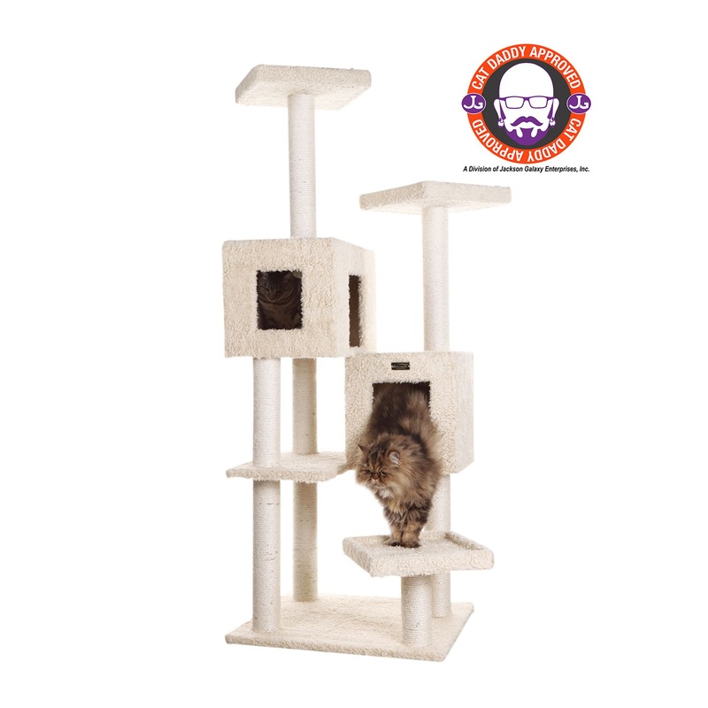 Armarkat 67-in Faux Fur Real Wood Cat Tower Perch Spacious Cat Cave House, Beige