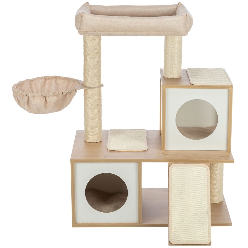 TRIXIE Addison Sisal & Wood 35.5″ Cat Tree, Modern Cat Tower, Condos, Hammock, Cozy Bed, Beige