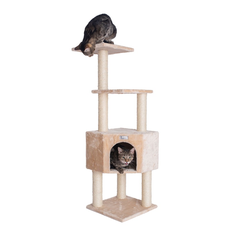 GleePet 48-in Compact Faux Fur Real Wood Cat Tree, Beige