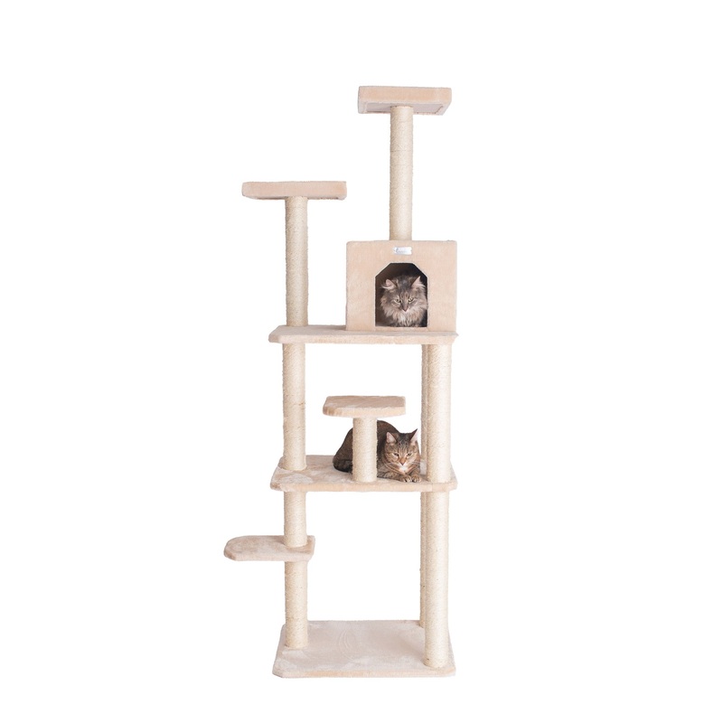 GleePet 74-in Faux Fur Condo & Real Wood Cat Tree, Beige
