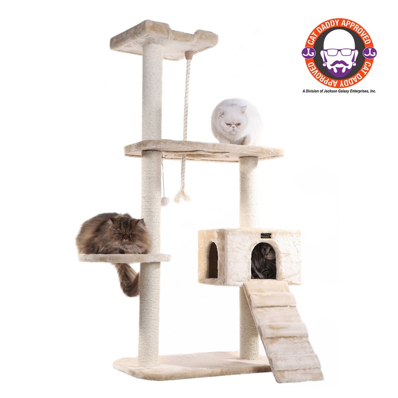 Armarkat 58-in Classic Faux Fur Real Wood Cat Kitten Climbing Tree, Beige