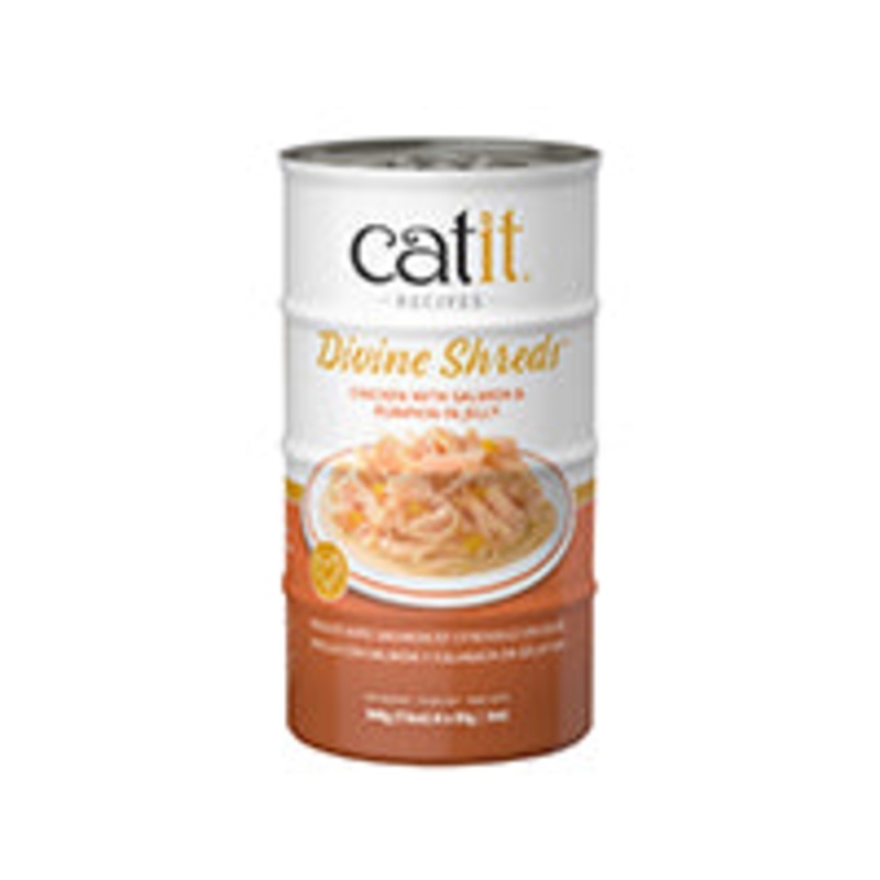 Catit Divine Shreds – Chicken with Salmon & Pumpkin in Jelly – 4 x 85 g Cans