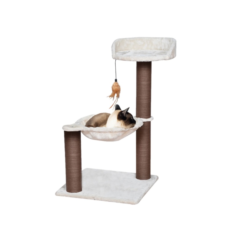 Catry 28-in White Cat Tree with Hammock & Perch, Off White & Brown