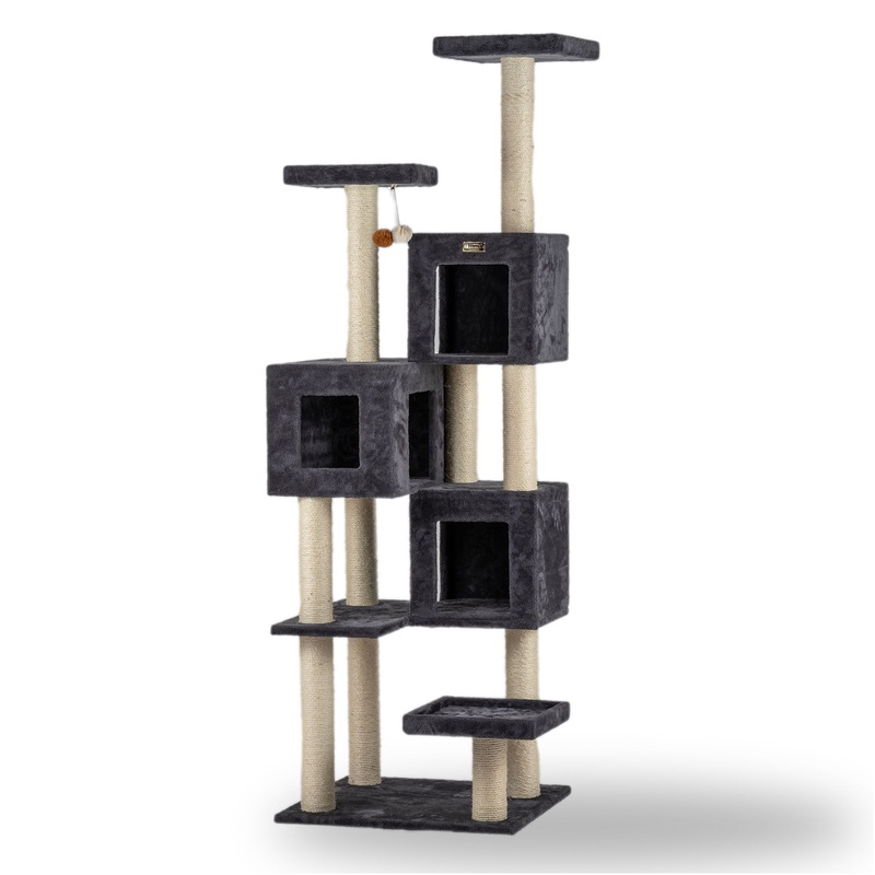 Armarkat 80-in Real Wood Cat Tower with Condos for Multiple Cats, Dark Gray