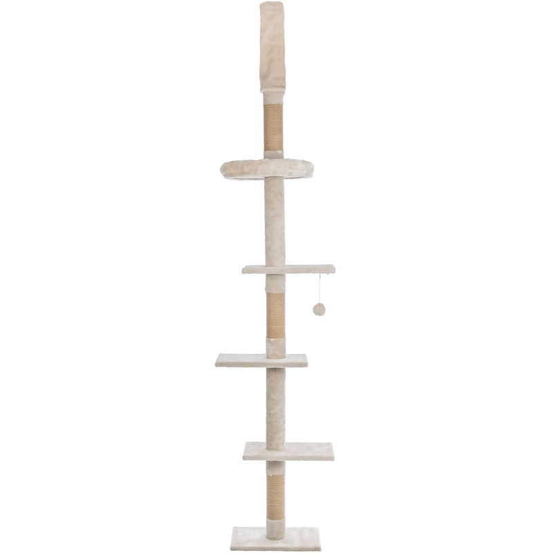 TRIXIE Kobe Sisal & Plush 90.5″-104″ Ceiling Mount Cat Tree, 4-Level Cat Tower, Beige