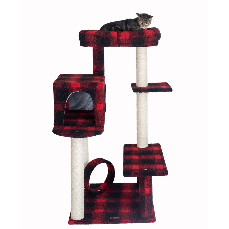 Armarkat 50-in Faux Fleece Real Wood Cat Tree & Condo, Red & Black Scotch Plaid