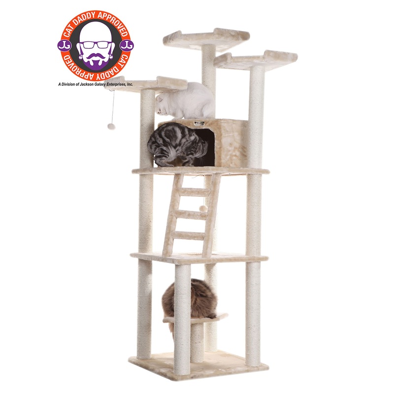 Armarkat 80-in Faux Fur with Playhouse & Ladder Multi-Level Real Wood Cat Tree, Beige