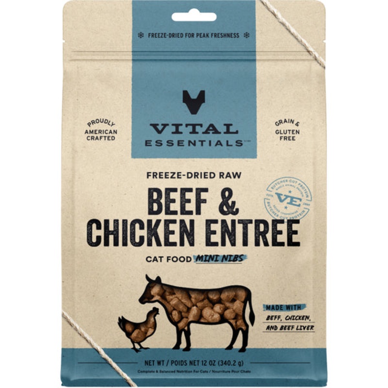 Vital Essentials Freeze Dried Beef & Chicken Mini Nibs 12OZ | Cat