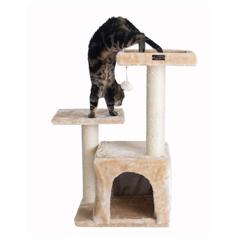 Armarkat 32-in Faux Fur Real Wood Cat Tree & Condo Kitty Pet Play House, Beige