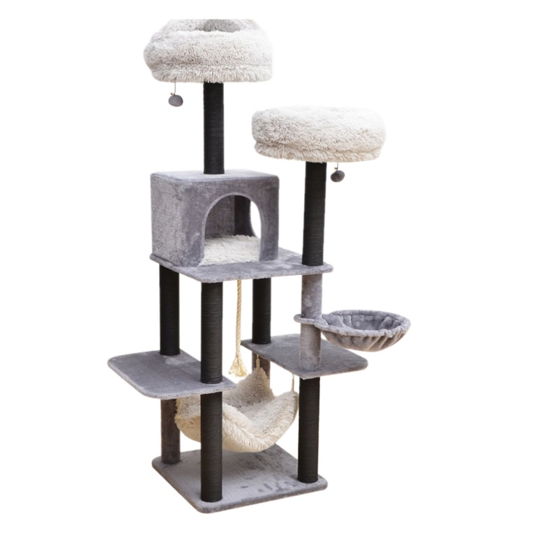 Catry 63-in Bradbury 7-Level Multi-Activity Cat Tree, Gray & Black