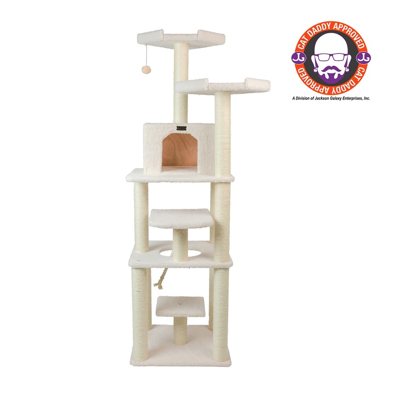 Armarkat 78-in Faux Fleece with Rope Swing & Playhouse Real Wood Cat Tree, Ivory