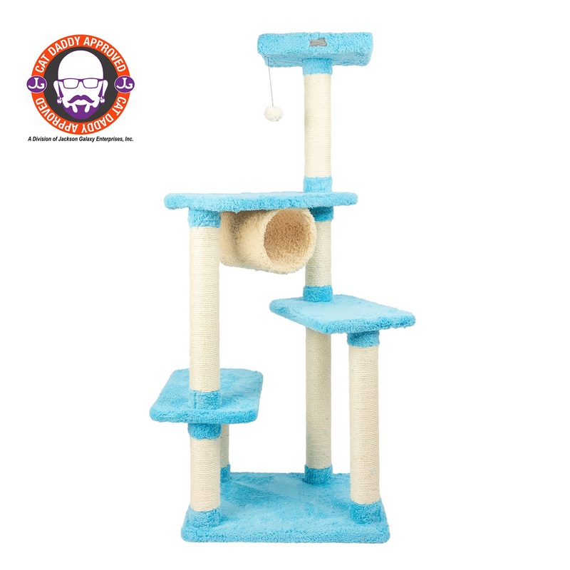 Armarkat 61-in Premium Faux Fleece Real Wood Cat Play Furniture Tree, Sky Blue