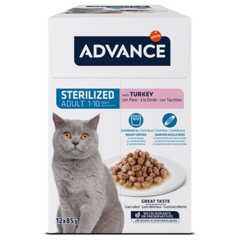 ADVANCE CHUNKS IN GRAVY for sterilized cats with turkey 12pcs x 85g