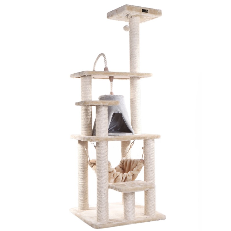 Armarkat 65-in Faux Fur Hammock, Tent House & Real Wood Cat Furniture Condo, Beige