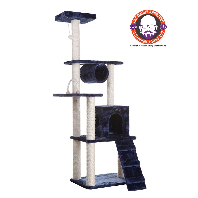 Armarkat 71-in Faux Fur Real Wood Kitty Cat Playhouse Cat Tree, Navy Blue