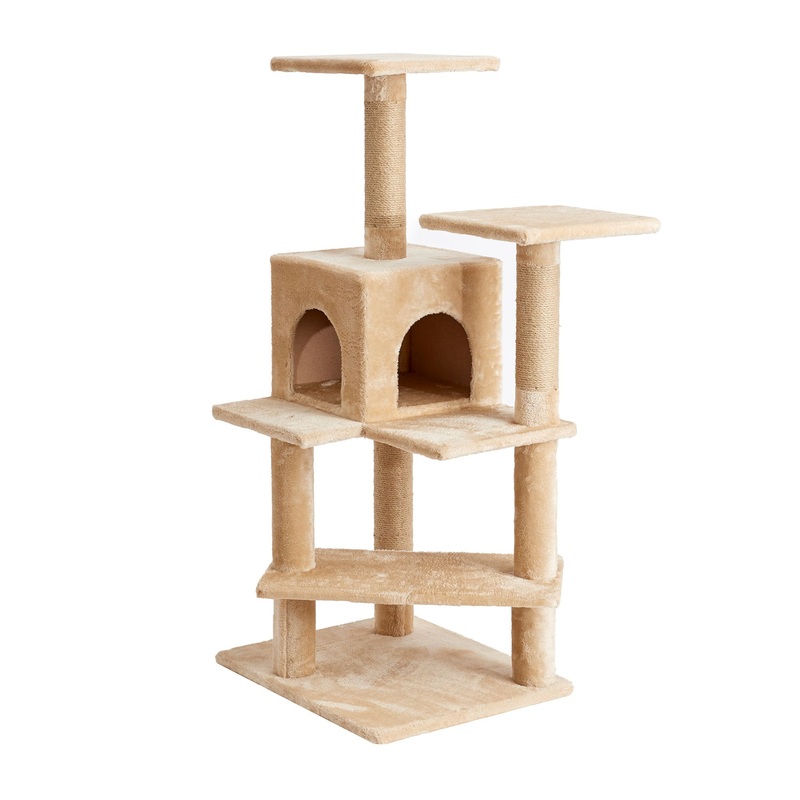 Two By Two The Evergreen 50-in Faux-Fleece Cat Tree & Condo, Beige