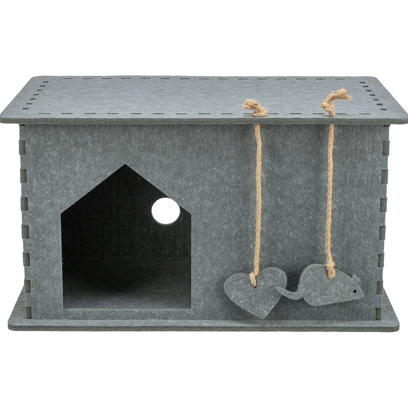 TRIXIE Lene Felt Indoor Cat Condo, Small Cat Hideaway – Cat Toy, Jute Scratching Pads, Gray