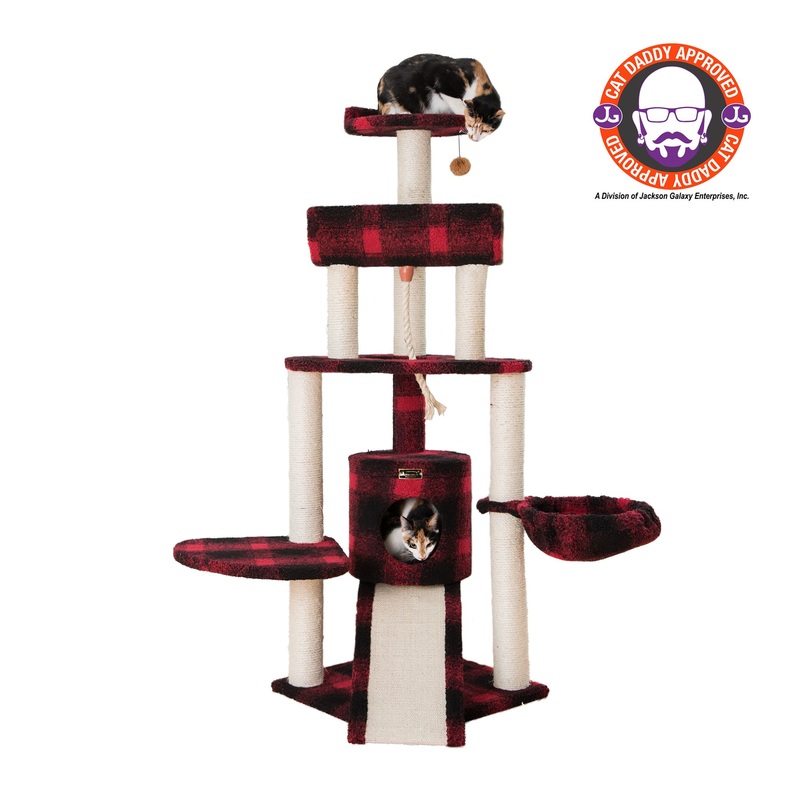 Armarkat 58-in Classic Faux Fleece Real Wood Cat Tree, Red & Black Tartain Plaid