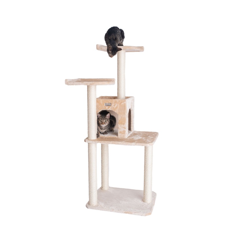GleePet 57-inch Faux Fur Real Wood Cat Tree & Condo, Beige