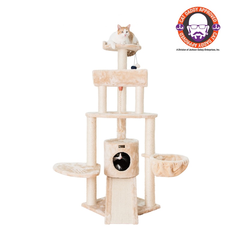 Armarkat 58-in Faux Fur Multi-Level Real Wood Cat Tree, Beige