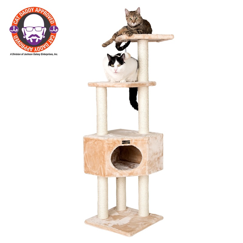Armarkat 52-in Classic Faux Fur Real Wood Cat Tree Gym Furniture, Beige