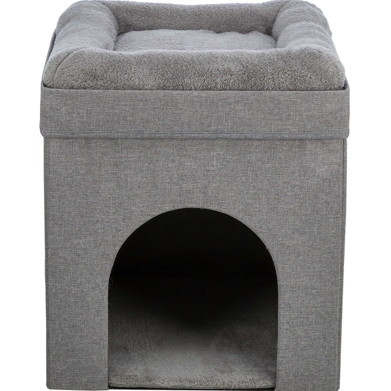 TRIXIE Crazy Cube Stackable 1-Story Indoor Cat Condo, Cat House with Scratching Pad, Gray