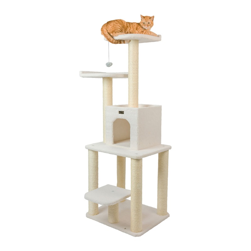 Armarkat 62-in Faux Fleece Real Wood Condo & Cat Tree, Ivory
