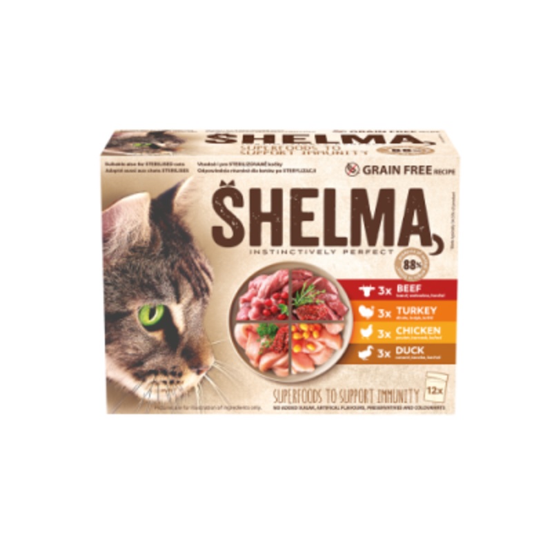 Shelma pouches for cat 4 flavors of meat, 12x85g