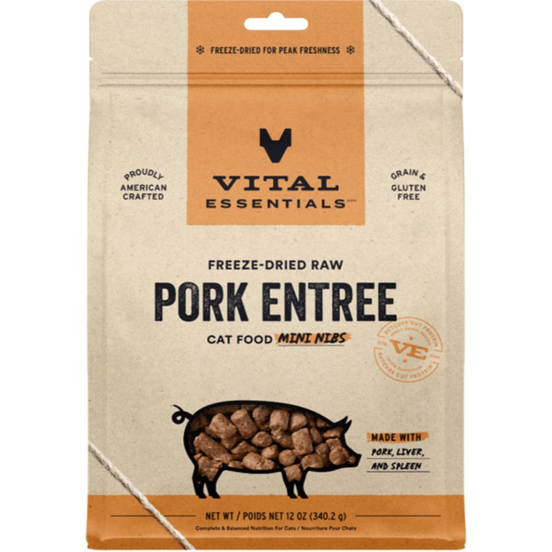 Vital Essentials Freeze Dried Pork Mini Nibs 12OZ | Cat