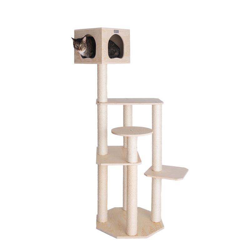 Armarkat 69-in Premium Scots Pine Modern Cat Tower With Multi-Layer Platform, Natural