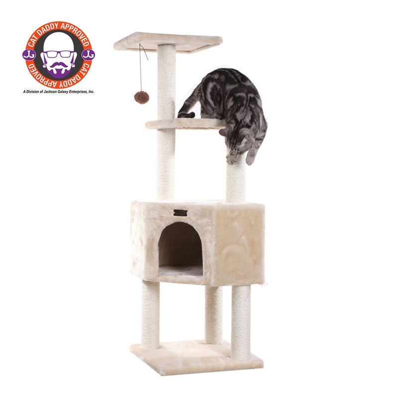 Armarkat 48-in Classic Faux Fur Real Wood Cat Tree With Top Perch For Kitty, Beige