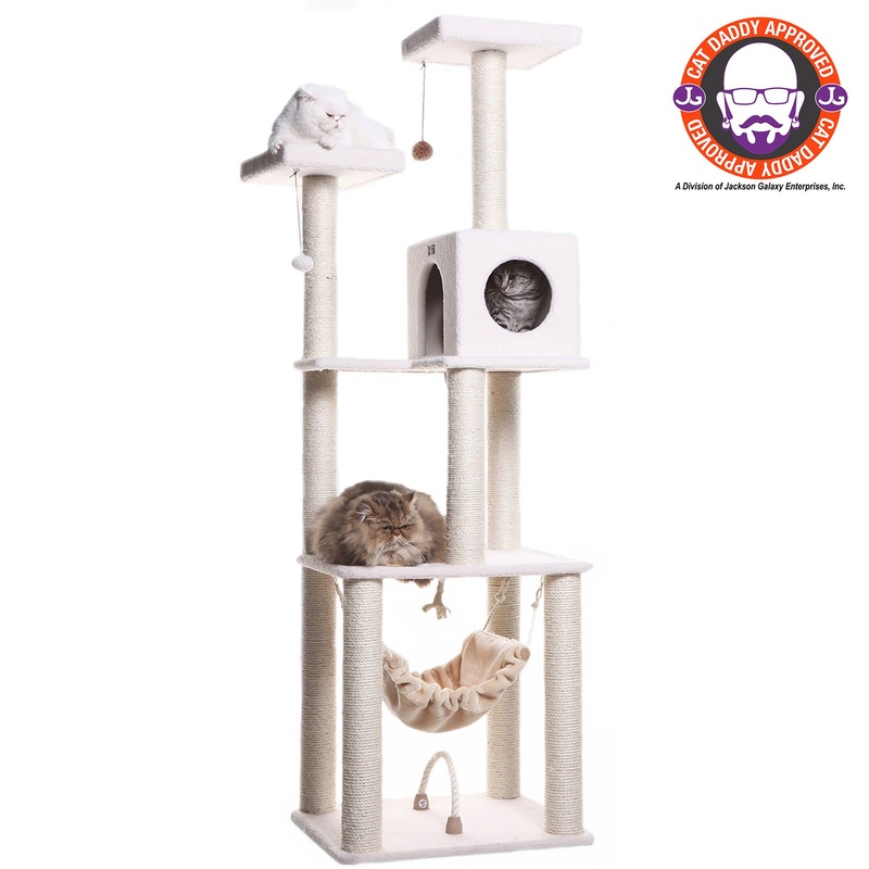 Armarkat 73-in Classic Faux Fleece Real Wood Cat Tree, Ivory