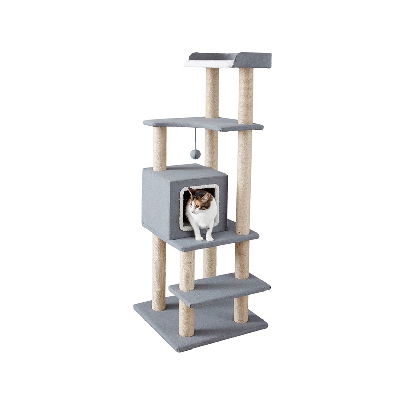 Two By Two The Sequoia 51-in Felt Cat Tree & Condo, Grey