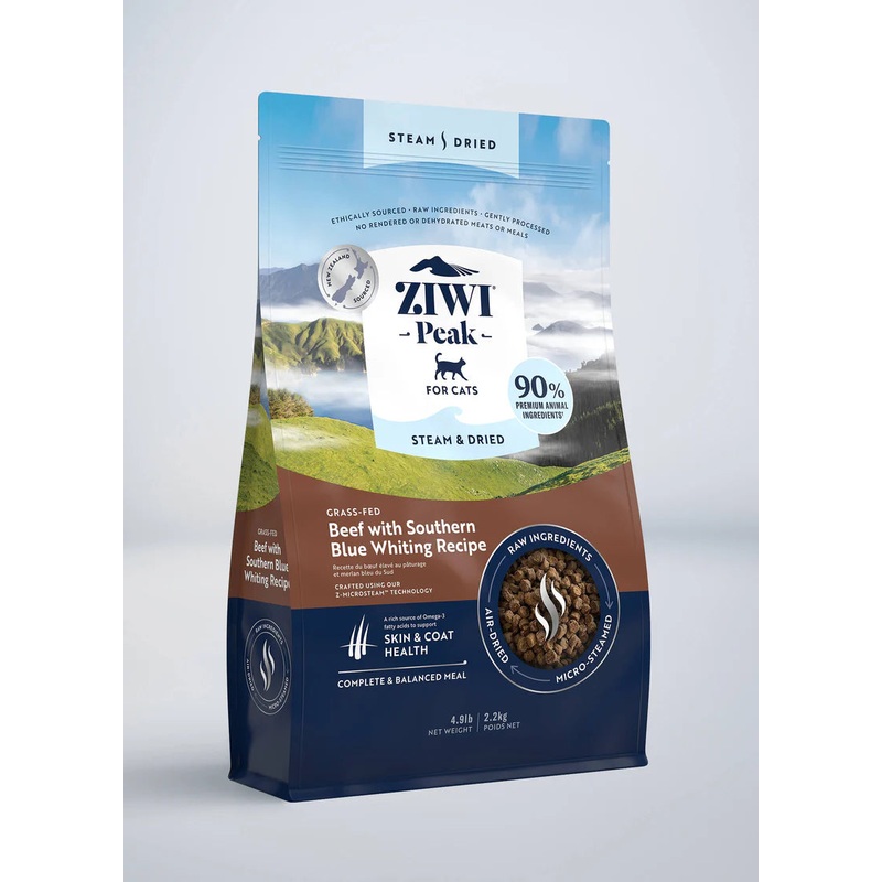 Ziwi Peak Cat Steam Dried Beef with Southern Blue Whiting Recipe