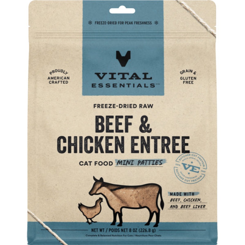 Vital Essentials Freeze Dried Beef & Chicken Mini Patties 8OZ | Cat