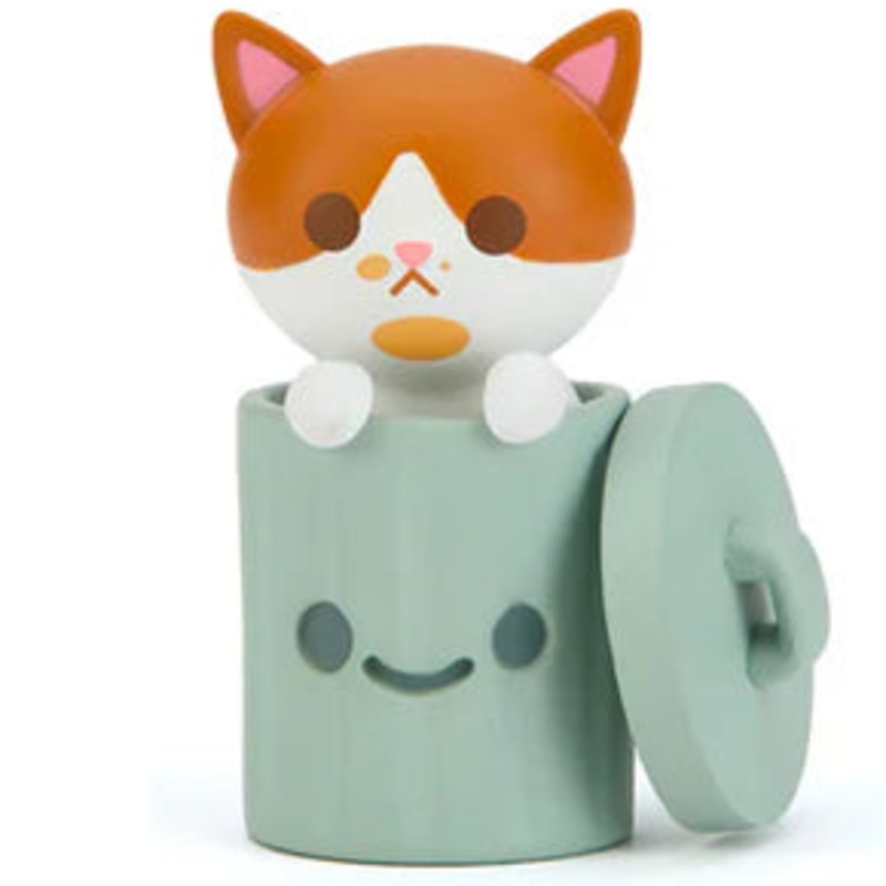100% Soft Trash Kitties Garbage Can Peeking Brown and White Cat