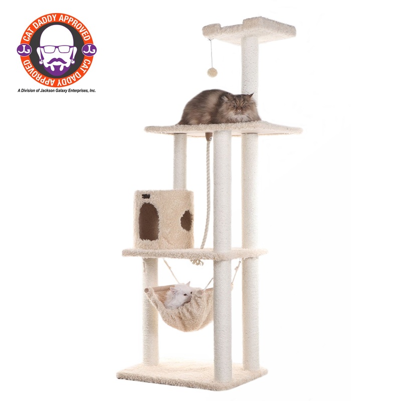Armarkat 70-in Hammock & Hanging Toys Real Wood Cat Tree For Large And Small Cats, Beige