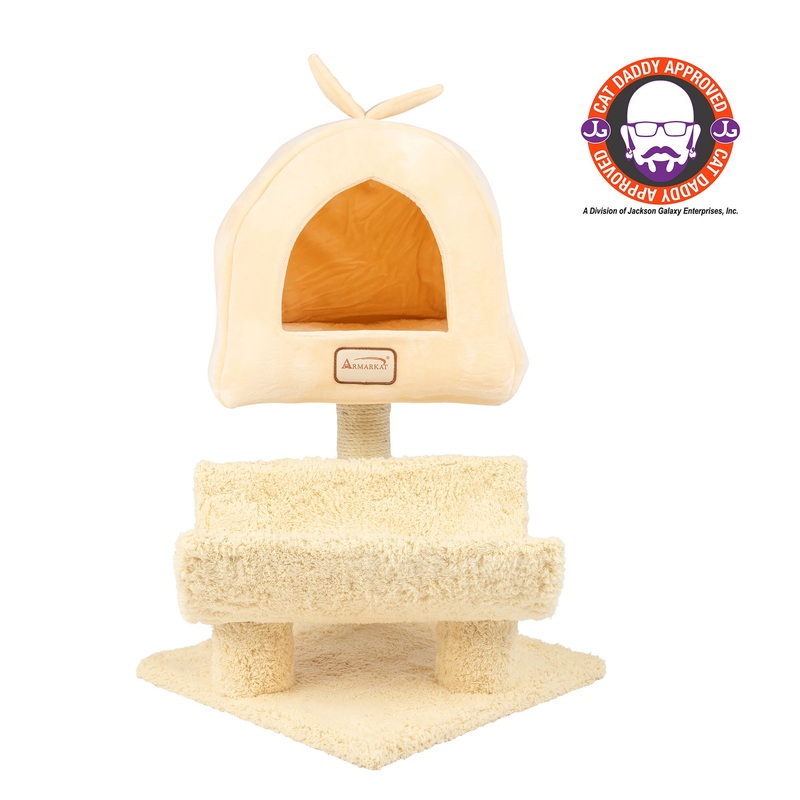 Armarkat 31-in Faux Fleece Real Wood Scratching Post & Condo Cat Tree, Goldenrod